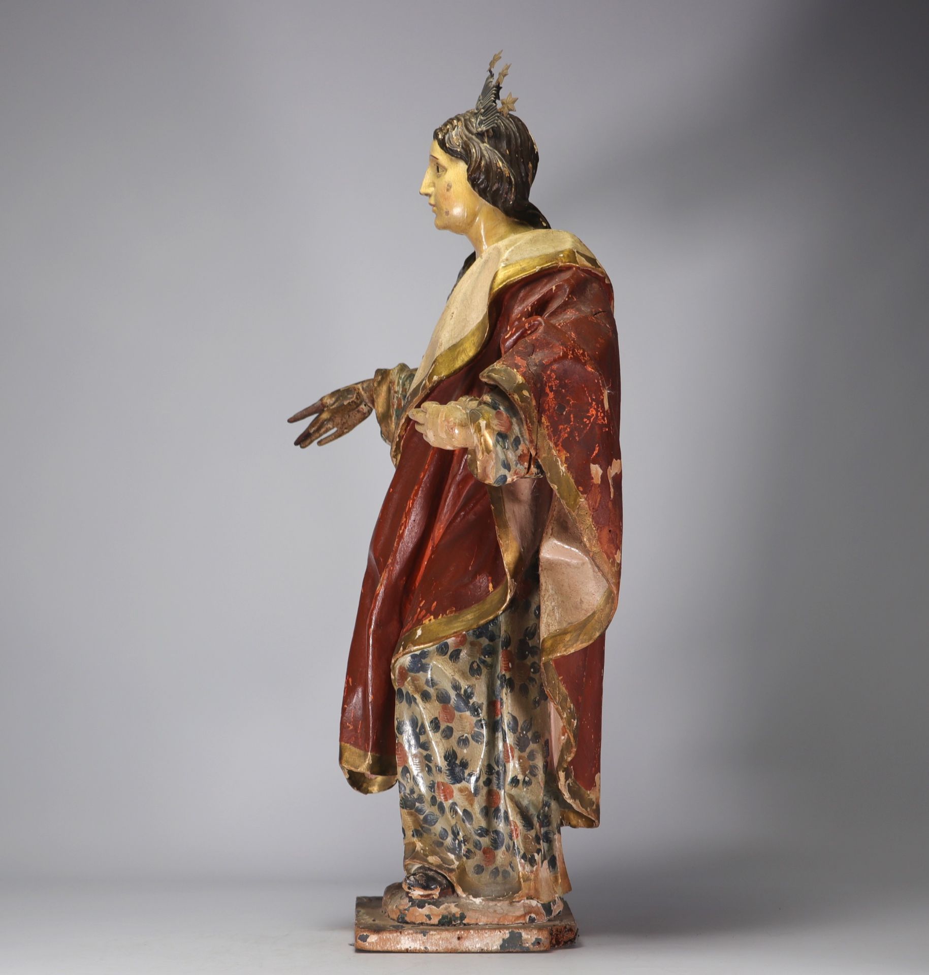 "Sainte Cecile", imposing 18th-century polychrome wood sculpture. - Image 3 of 5