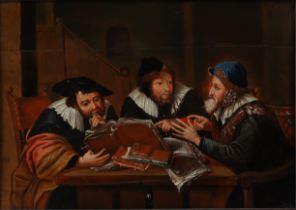 Oil on panel "Three Rabbis studying Talmud"