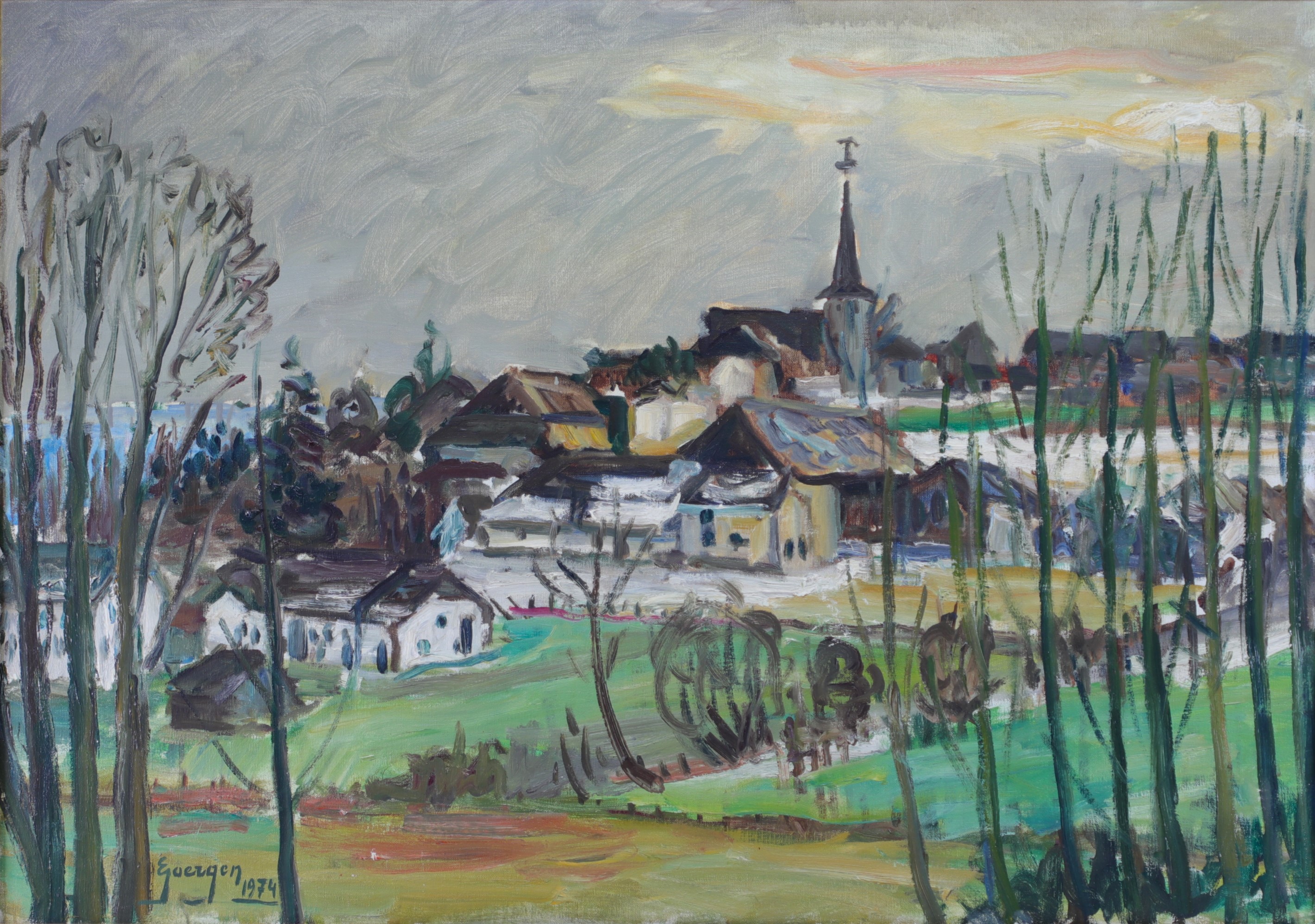 Edmond GOERGEN (1914-2000) Oil on canvas "Village of l'Oesling" signed lower left