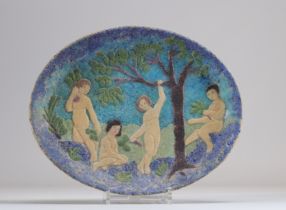 Cesar Isidore Henry CROS (1840-1907) Lost-wax glass-paste dish decorated with figures.