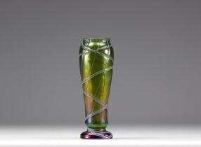 LOETZ Green iridescent violet glass vase with applications circa 1900