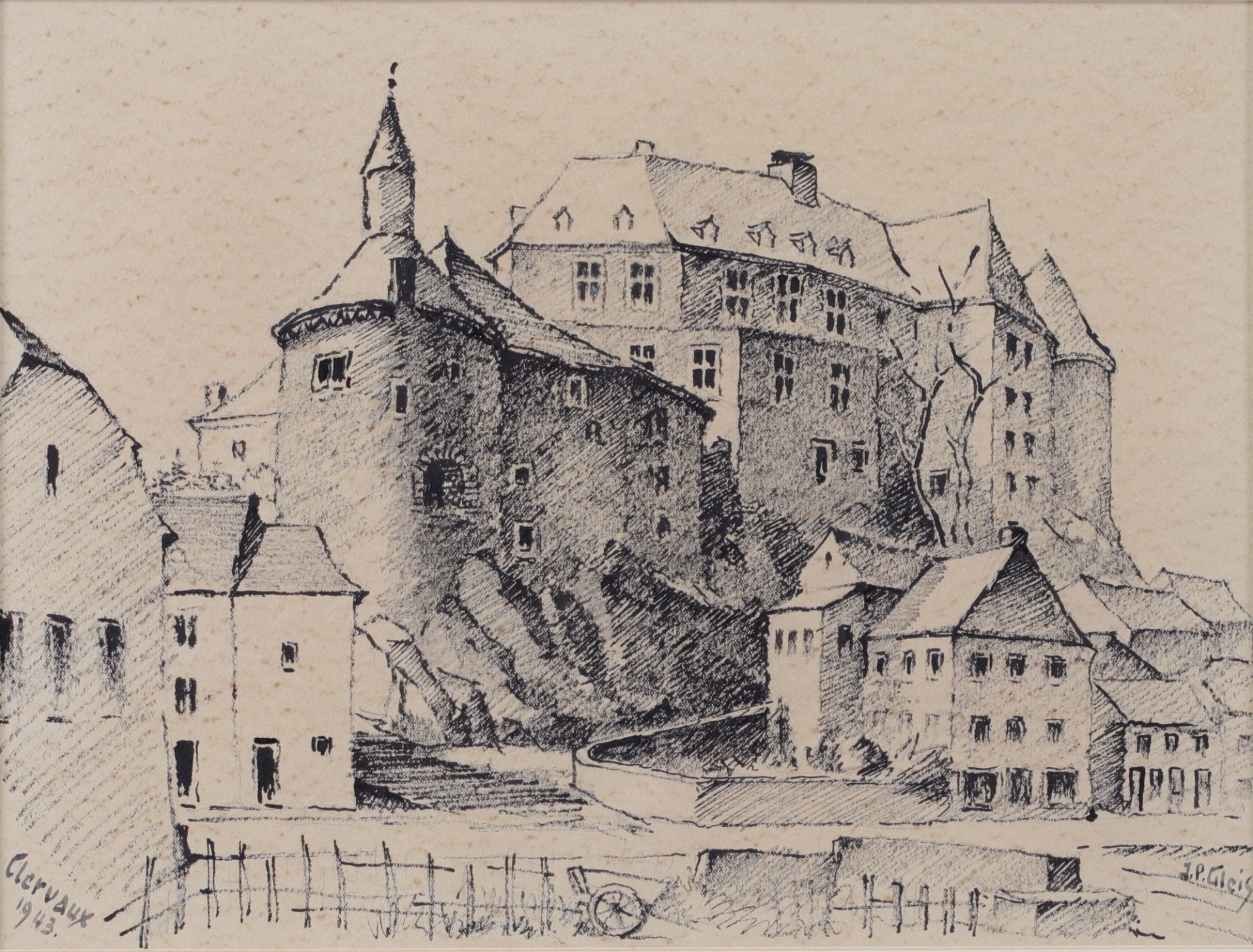 Jean-Pierre GLEIS (1889-1965) Drawing "Chateau de Clervaux", 1943