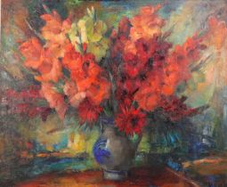 Josy MEYERS (1902-1970), Oil on canvas "Bouquet of gladioli" 1955