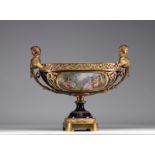 Sevres imposing porcelain bowl mounted on bronze with romantic decoration from 19th century