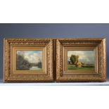 (2) Leon Victor DUPRE (1816-1879) Pair of oil on panel "country view"