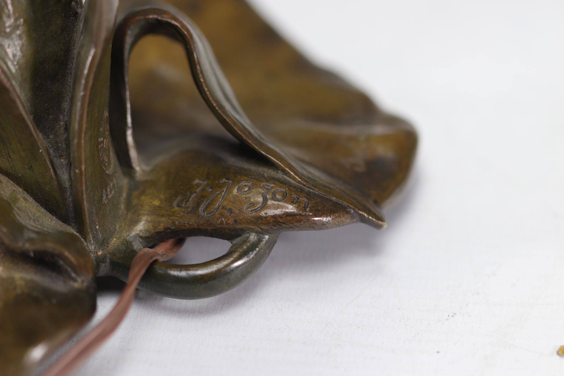 Art Nouveau bronze lamp with young woman and tulip - Schneider - Image 5 of 6