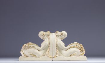 (2) LeJAN (20th century) Pair of bookends decorated with young women - Art Deco