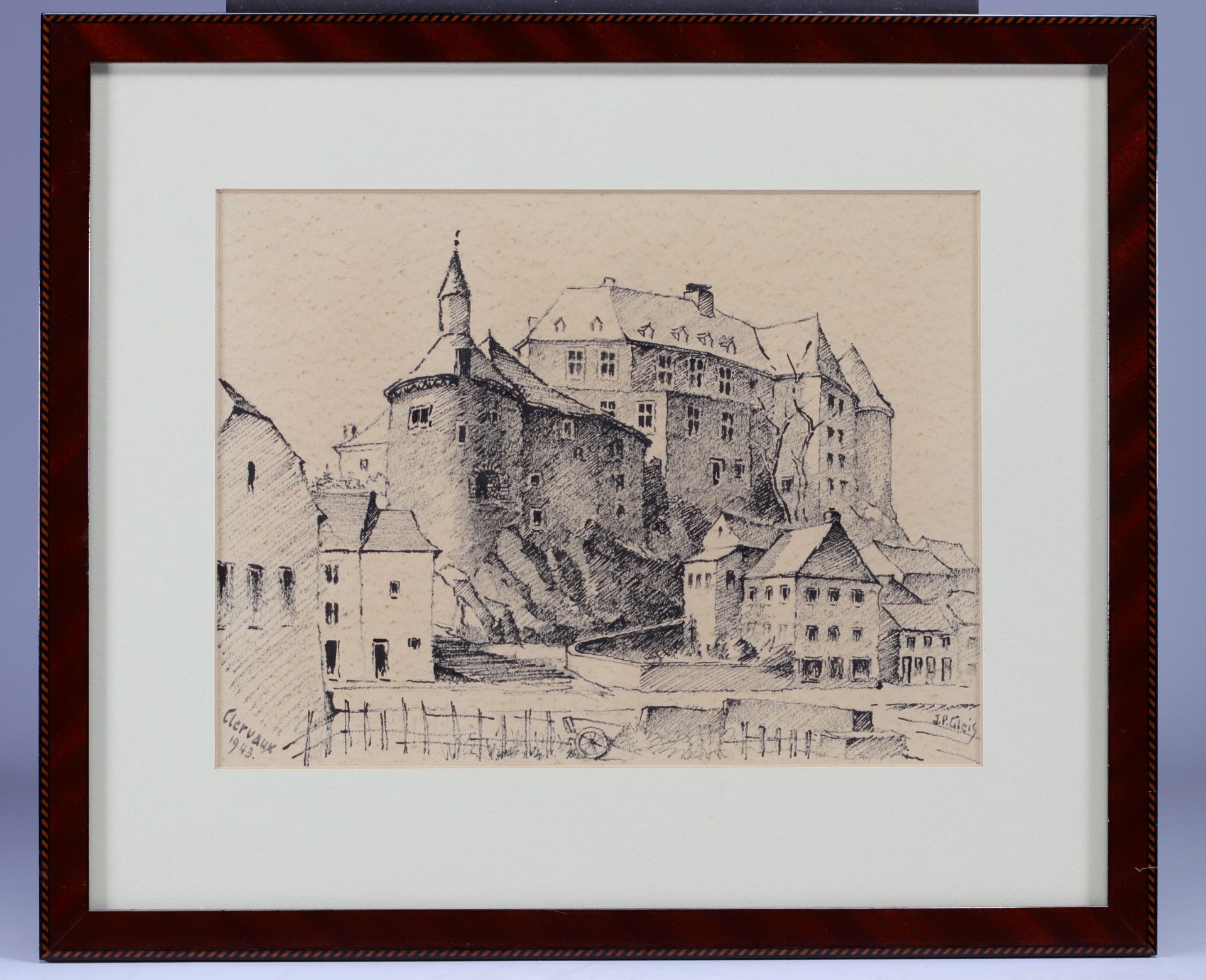 Jean-Pierre GLEIS (1889-1965) Drawing "Chateau de Clervaux", 1943 - Bild 2 aus 2
