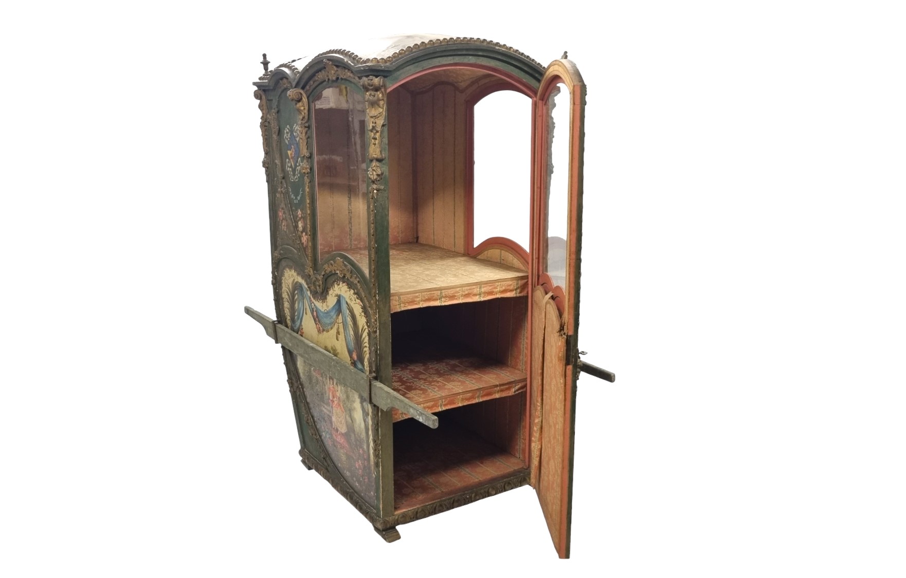 Wooden sedan chair decorated with Louis XV-style "romantic scenes" paintings - Image 3 of 3