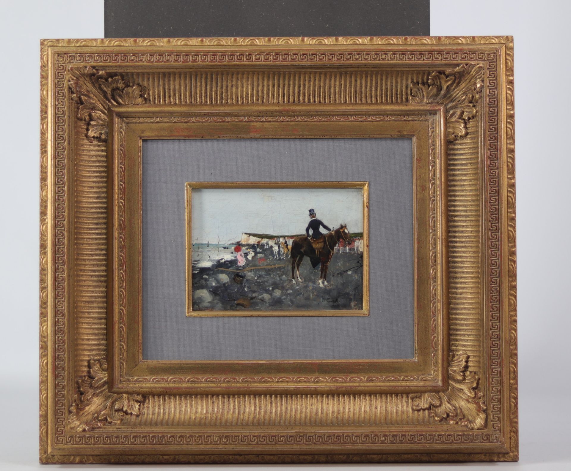 Norbert GOENEUTTE (1854-1894) Oil on panel "Rider by the sea". - Image 2 of 2