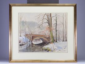 Jean-Pierre GLEIS (1889-1965) Watercolour "Bridge over river (Mamer?)" with his signature on lower r