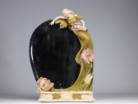 Royal Dux, imposing Art-Nouveau "Jeune femme en fleur" mirror