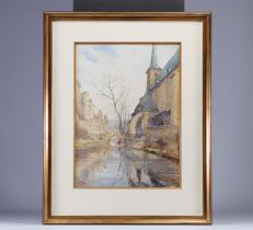 Jean-Pierre GLEIS (1889-1965) Watercolor "Ville de Luxembourg - Grund" from 1953