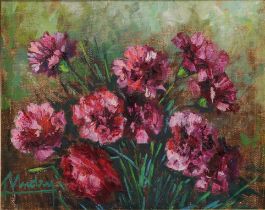 Lily UNDEN (1908-1989) Oil on canvas "Bouquet aux Oeillets" (Carnation Bouquet)