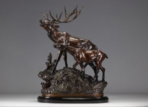 Prosper LECOURTIER (1851-1924) bronze sculpture stag and doe