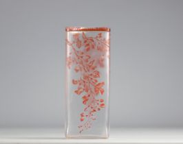 Val Saint Lambert acid-etched vase with orange floral design circa 1900