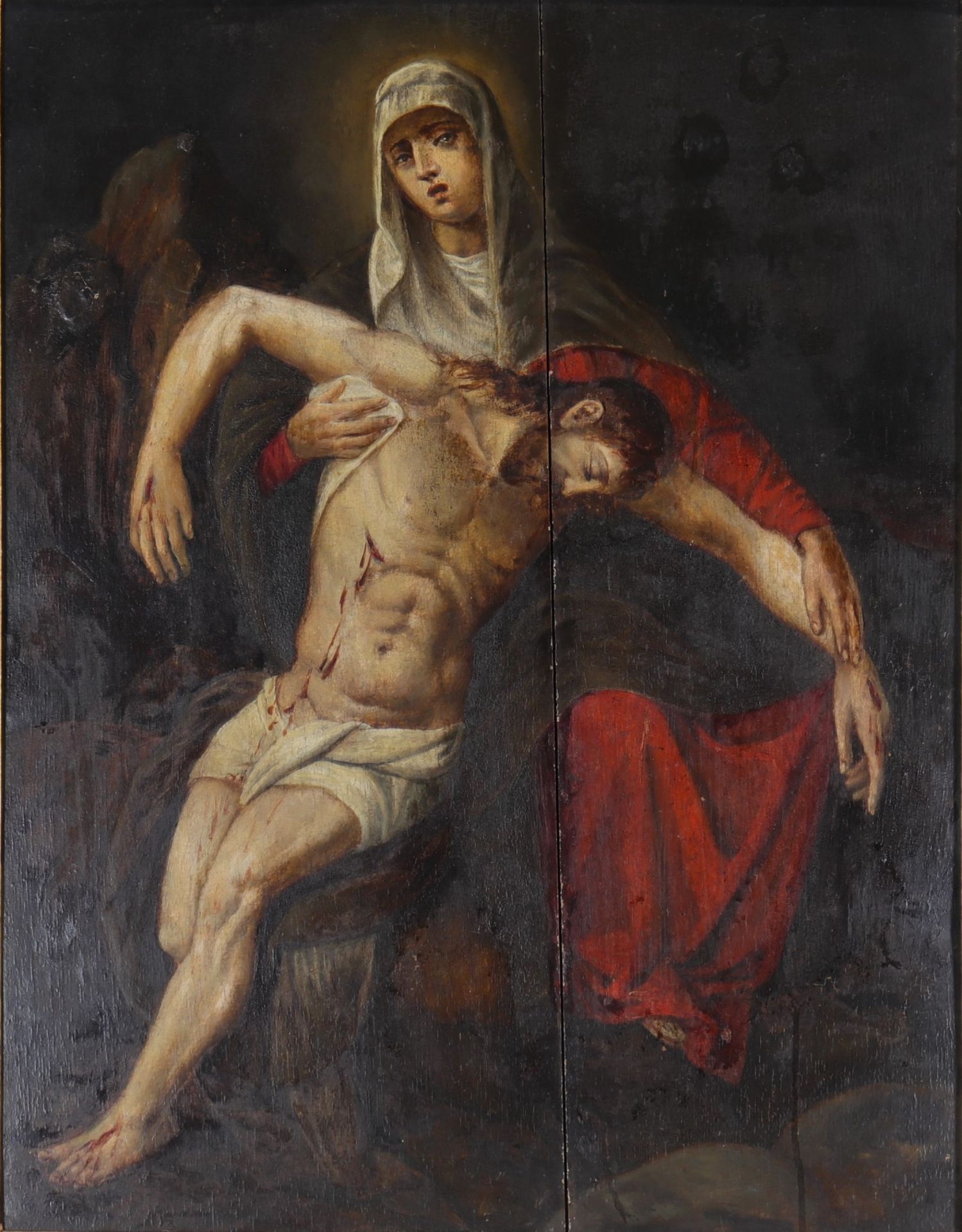 "Lamentation", oil on panel, 17th century.