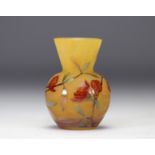 Daum Nancy acid-etched glass vase decorated with flowers