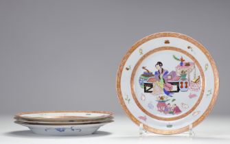 (4) HEREND 1856 four porcelain plates with Asian decoration in the famille rose style