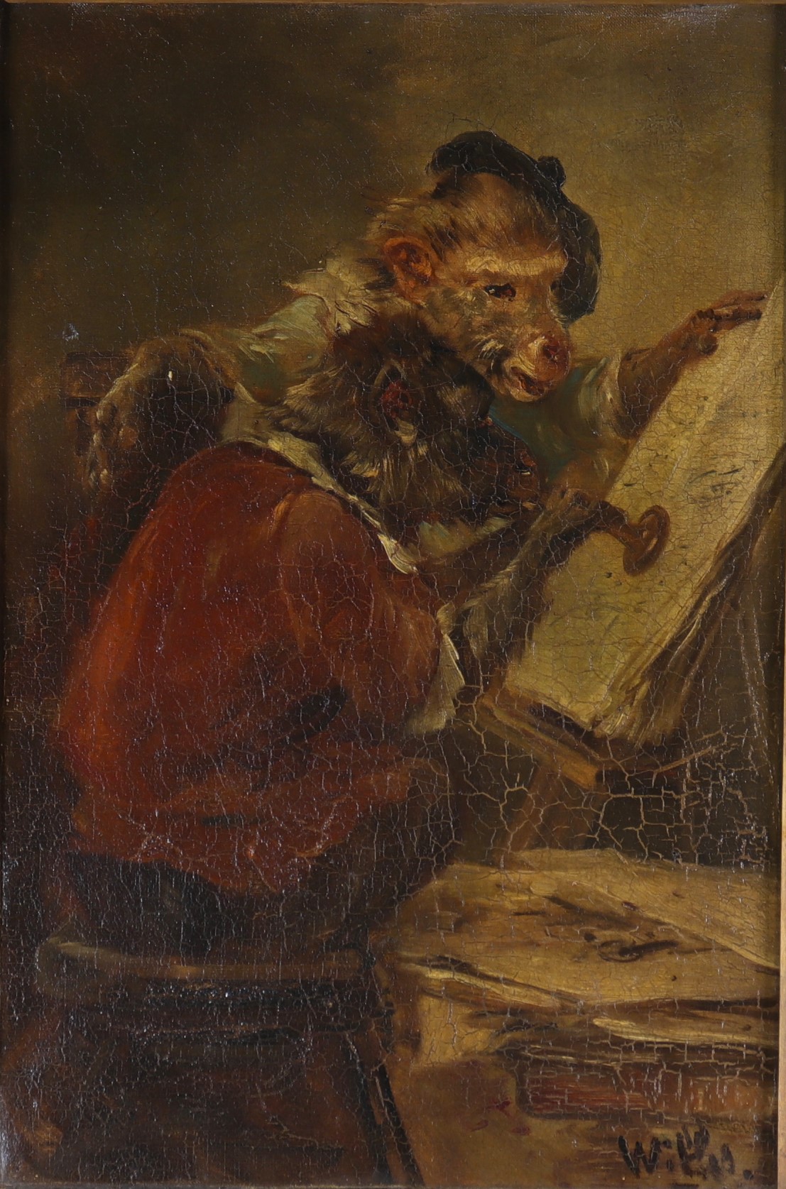 Henry SCHOUTEN (att. to) Oil on canvas "The Monkeys".