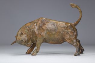 Pierre CHENET bronze in the form of a bull in an attacking position