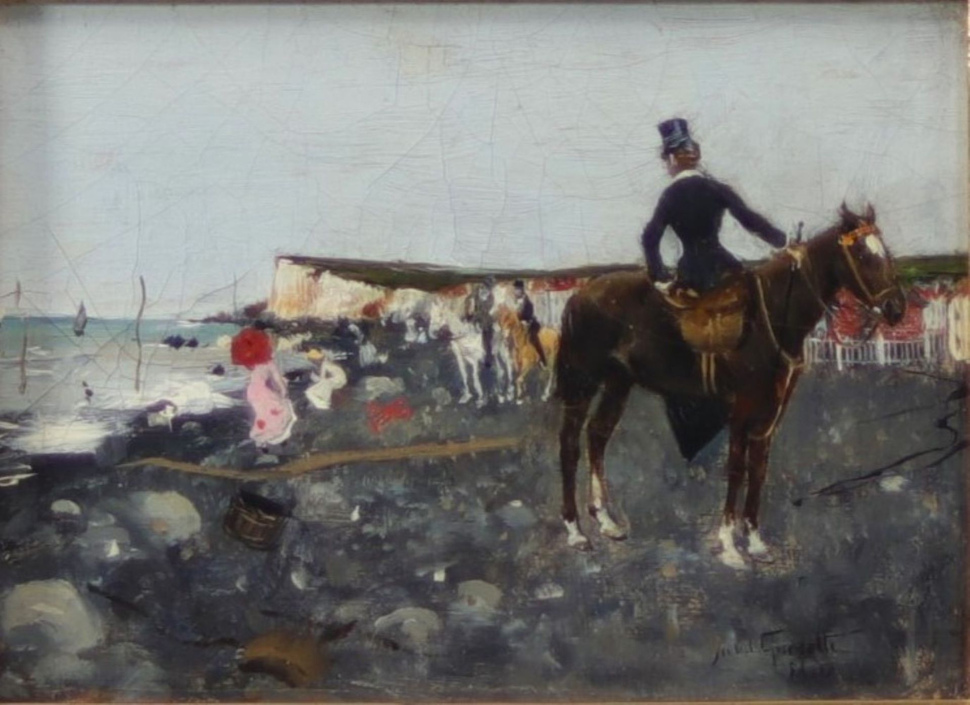 Norbert GOENEUTTE (1854-1894) Oil on panel "Rider by the sea".