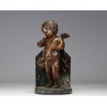 Bronze Angelot on a marble base from 19th century