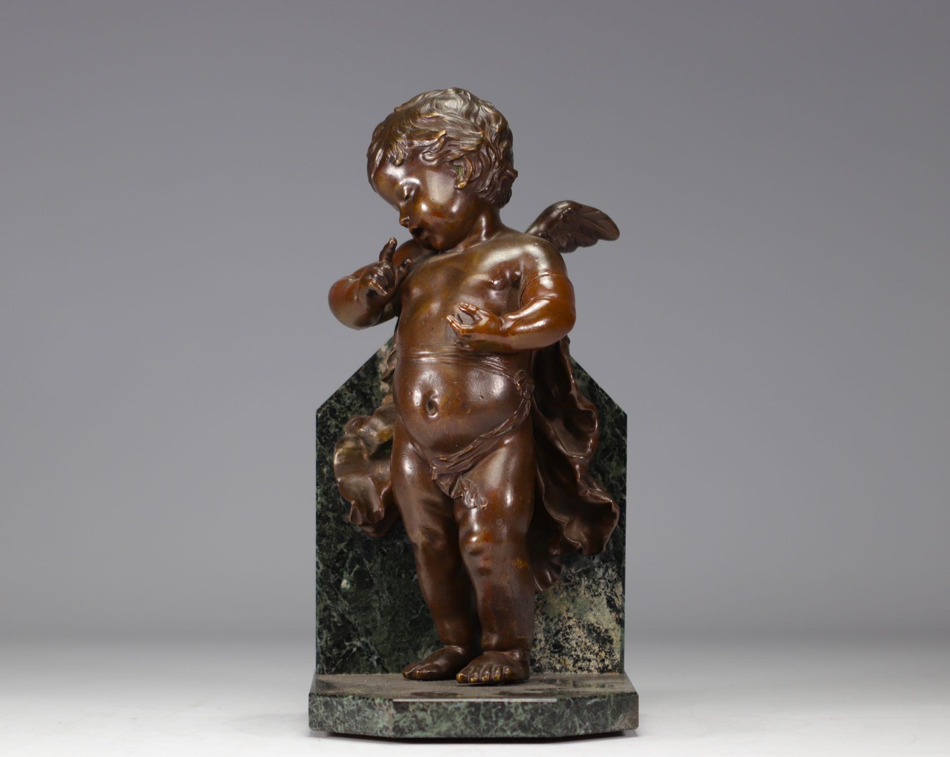 Bronze Angelot on a marble base from 19th century