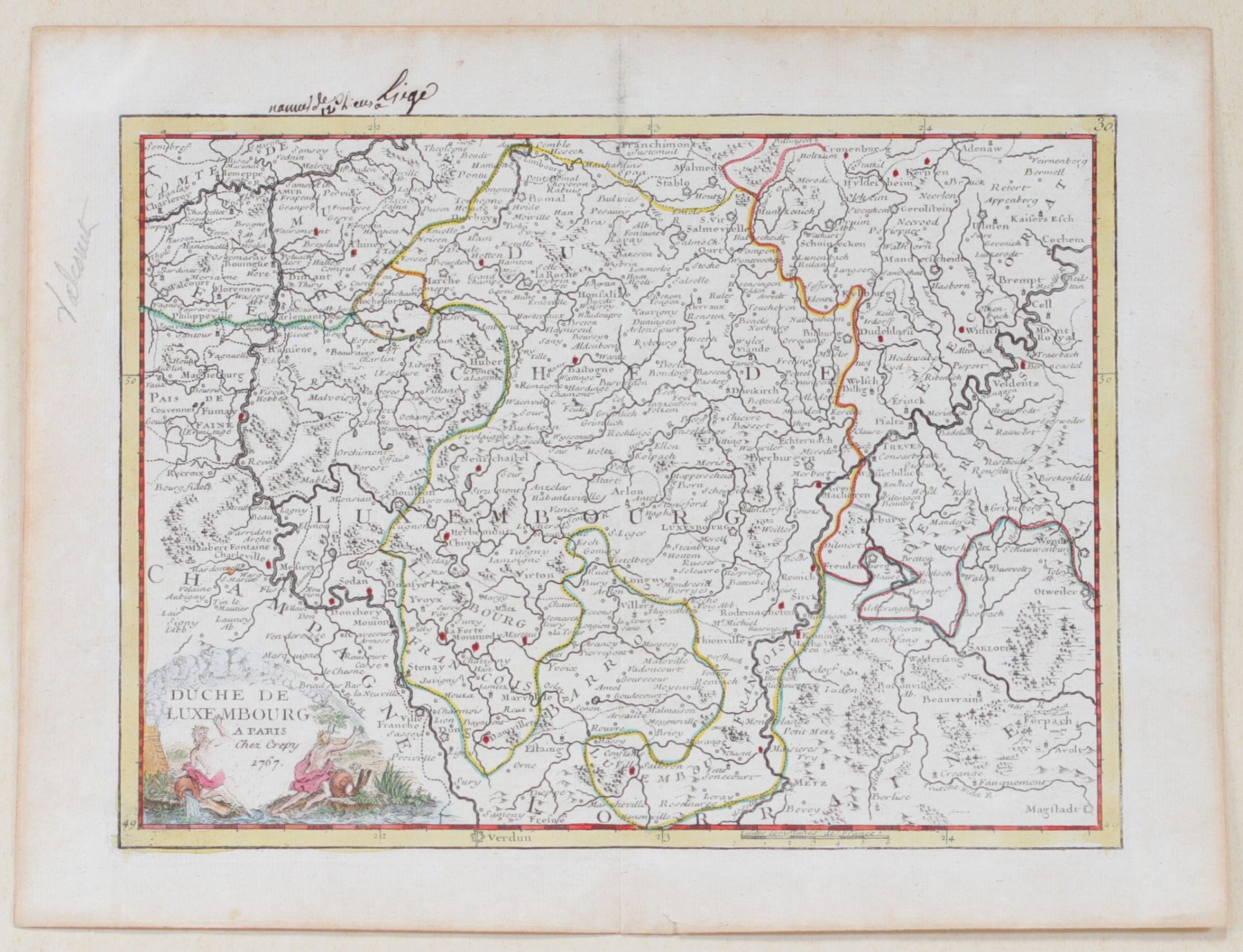 Old map of the "Duchy of Luxembourg" in Paris by Crepy from 1767