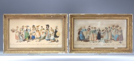 Rare pair of watercolors depicting the traditional dress of various Swiss cantons in the 19th centur