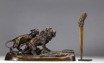 Otto KAINZ (Austria 19th - 20th century) imposing "Couple of lions" inkwell.