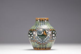 KERAMIS Stoneware vase decorated with medallions featuring roosters