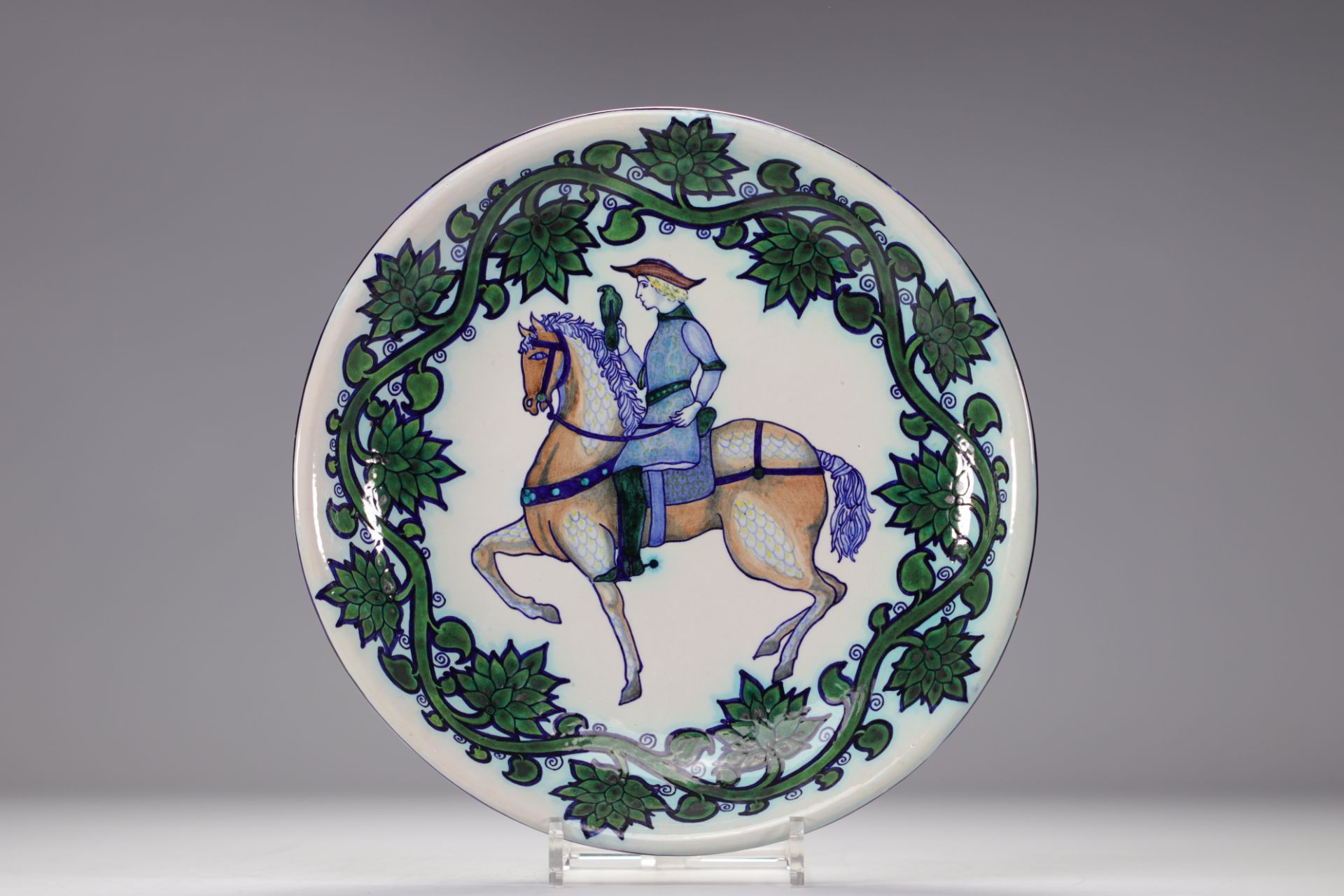 Pietro MELANDRI (1885-1976) dish decorated with a rider and his horse in the Renaissance style