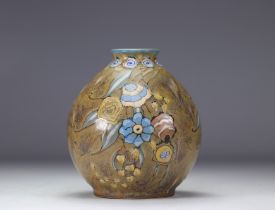 Louis LOURIOUX (1874-1930) Stoneware vase with floral design 1925 ,signature on the fauna