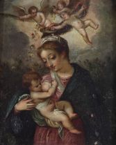 "Vierge aux Putti" Oil on copper, late 17th century.