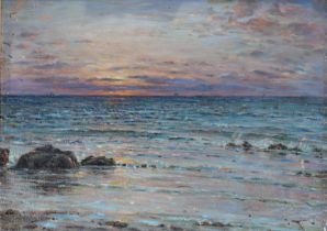 Jules MASURE (1819-1910), "Sunset by the Sea", oil on canvas.