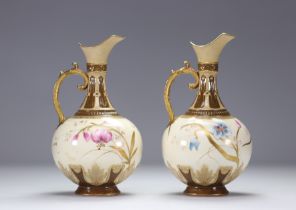 Pair of Art Nouveau porcelain coffee pots with flower design signed J-P pour Jacob petit