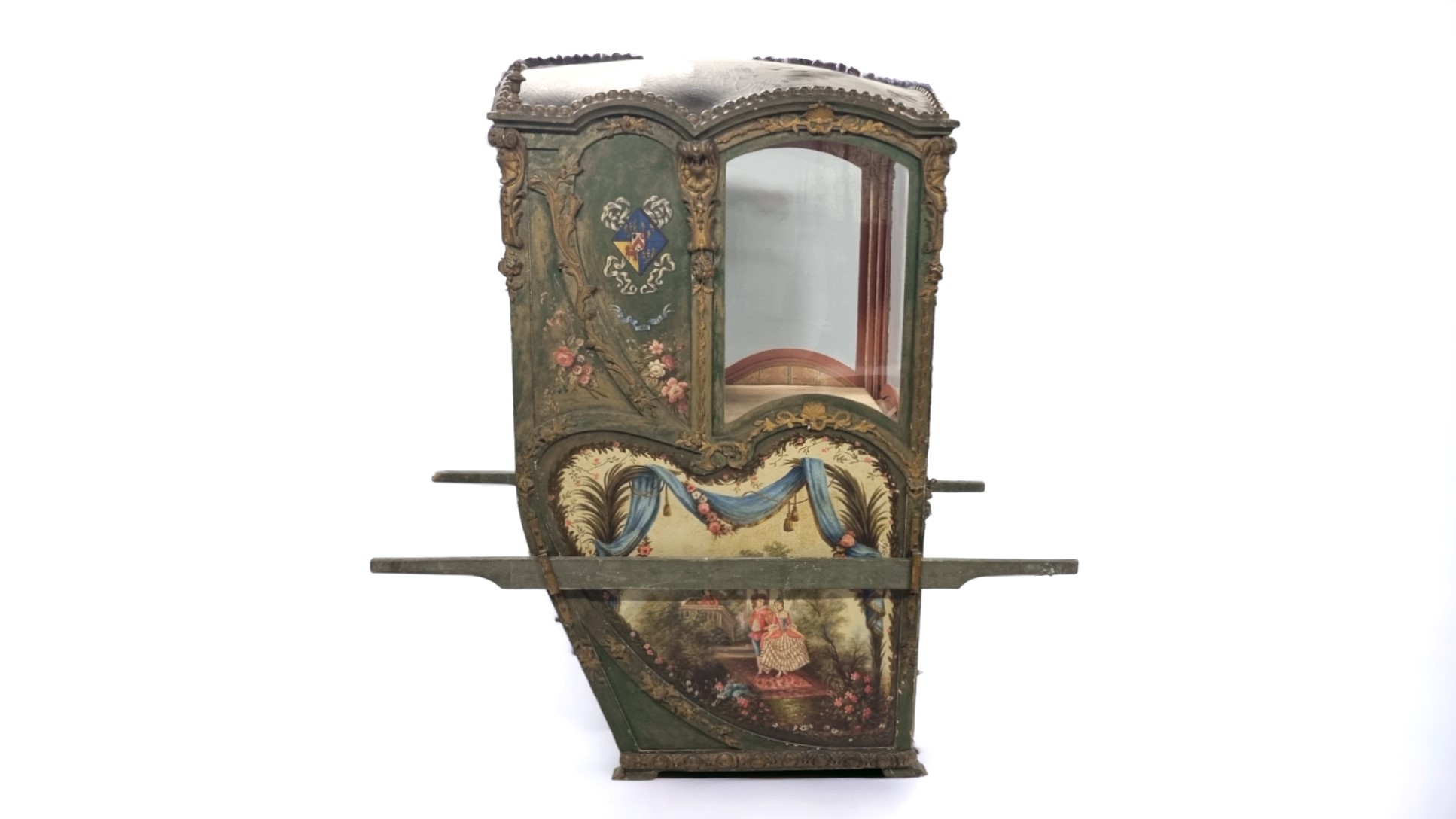 Wooden sedan chair decorated with Louis XV-style "romantic scenes" paintings - Image 2 of 3