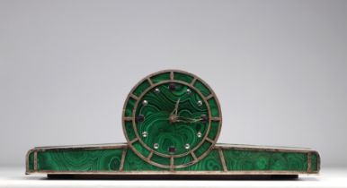 Imposing art deco clock in malachite and silver ca 1930