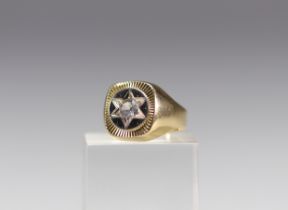 18k gold signet ring mounted with a white sapphire. WEIGHT 7.9 GR