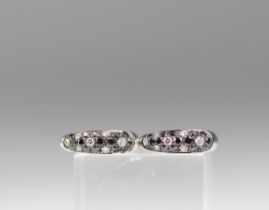(2) Leo Pizzo pair of earrings in 750 white gold paved with transparent white and brilliant-cut blac