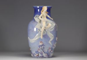 Henri Honore PLE, large Art Nouveau earthenware vase.