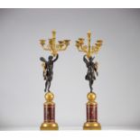 (2) Rare pair of bronze candelabra from the Empire period from 19th century