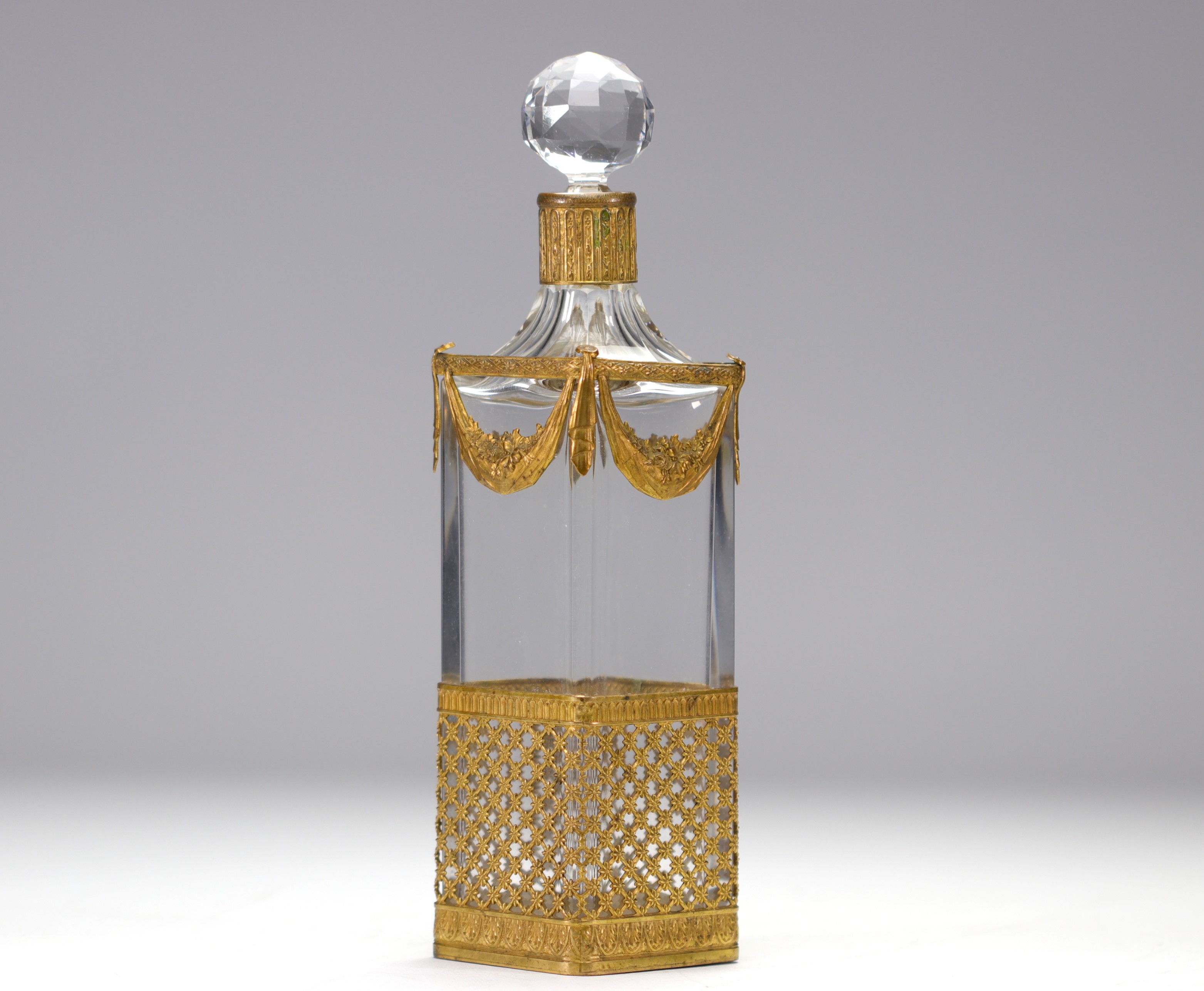 Beautiful Louis XVI style crystal and gilt bronze decanter