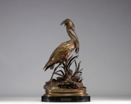 Jules MOIGNIEZ (1835-1894) "Great Blue Heron" bronze on a black marble base