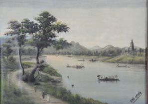 UNG MONG (19th-20th century) Oil on canvas "river view"