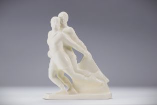Charles CATTEAU (1880-1966) ceramic showing a couple of skaters from 1925