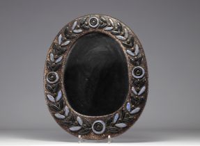 Marie Helene BATAILLE (DOUR) Varnished stoneware mirror with floral design