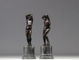 (2) Barthelemy PRIEUR (1536-1611) "att." pair of bronze statues of "naked men"