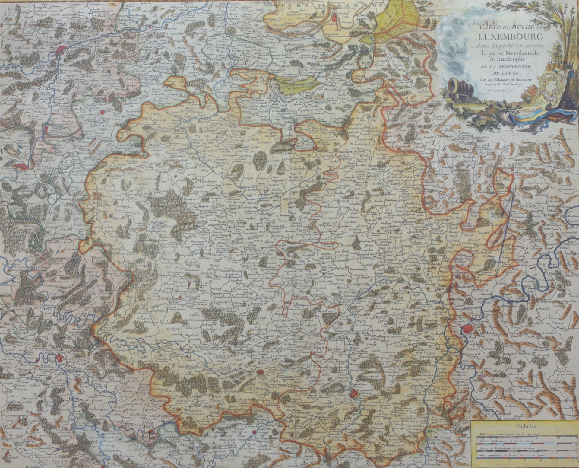 Old map of the Grand Duchy of Luxembourg from 1753